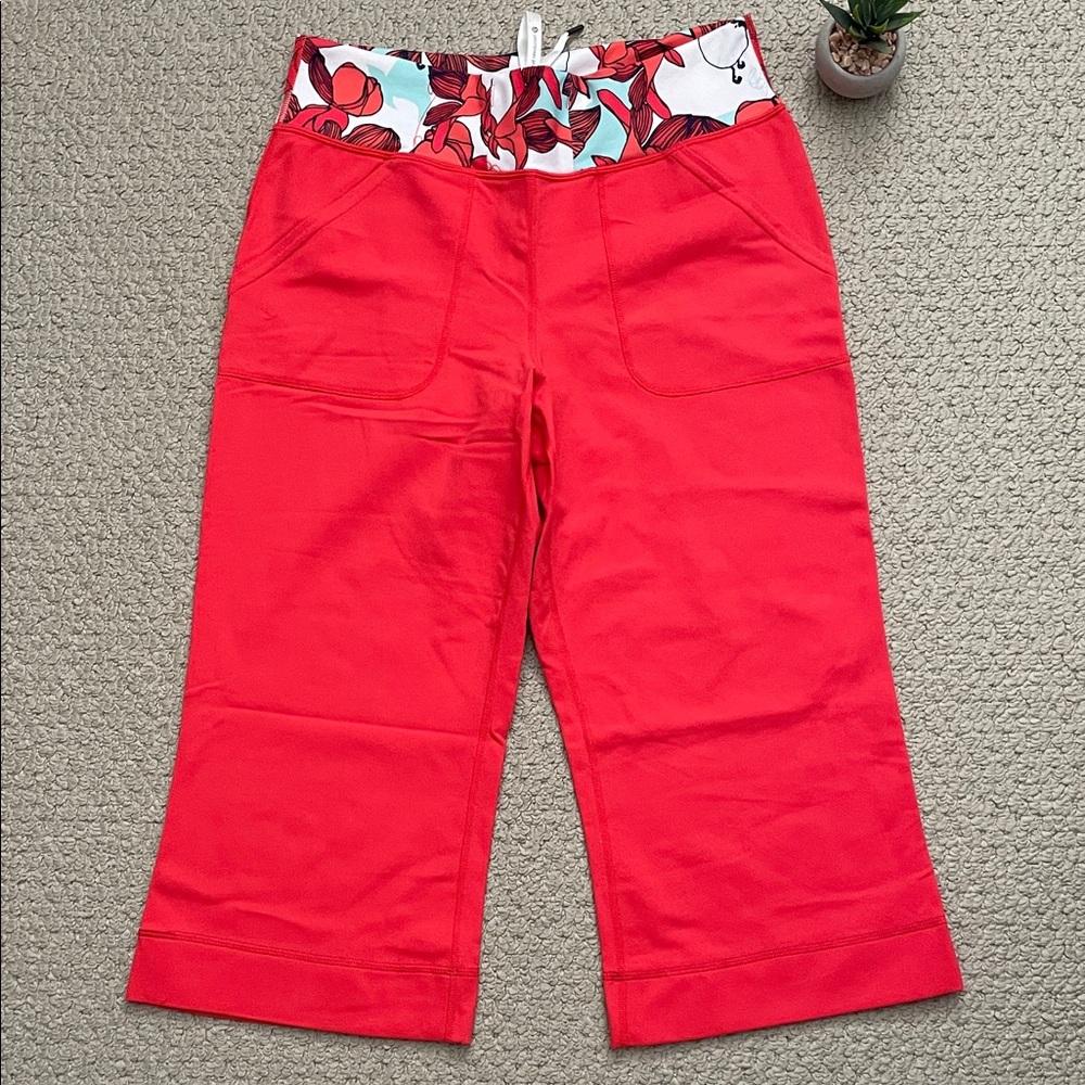 Lululemon be still crop orange pattern